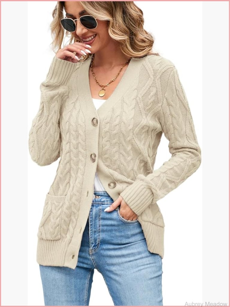 Chunky Cable Knit Button Up Cardigan Sweater Women Fall 2026